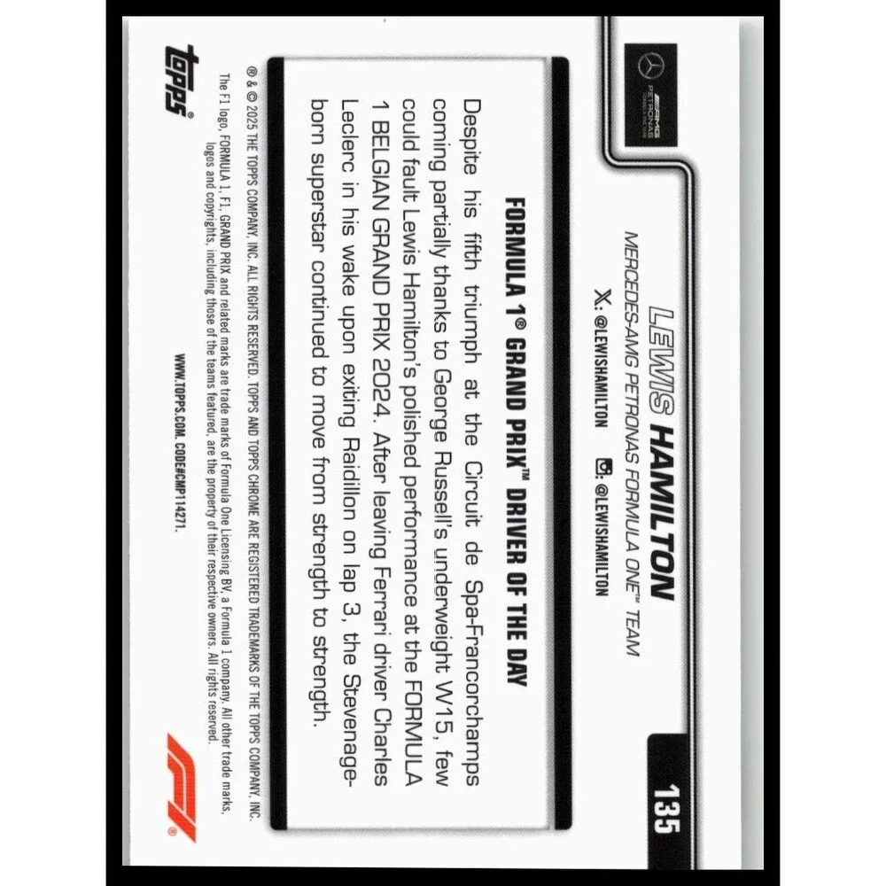 2025 Topps Chrome Formula 1 Lewis Hamilton #135 Mercedes-AMG Petronas